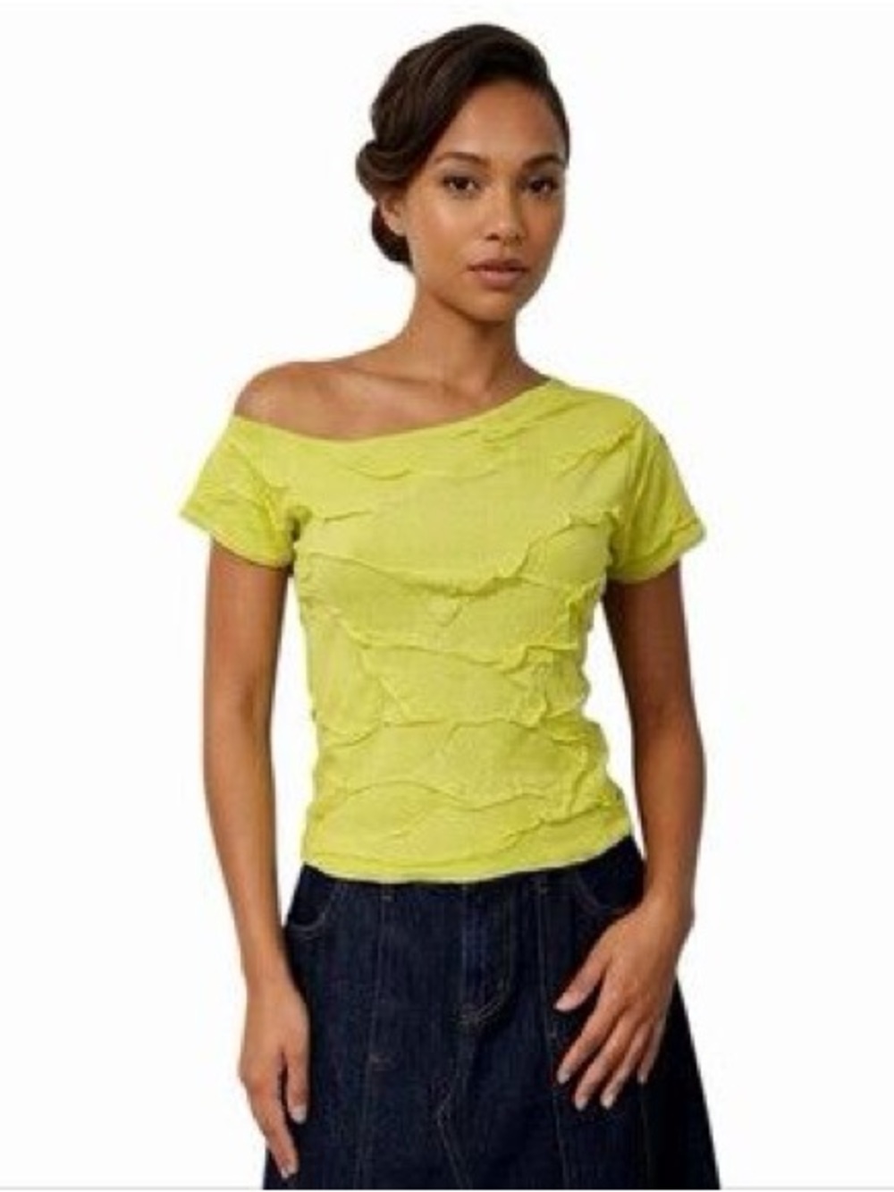 Zara - Off-Shoulder Textured Women's Top in Lime